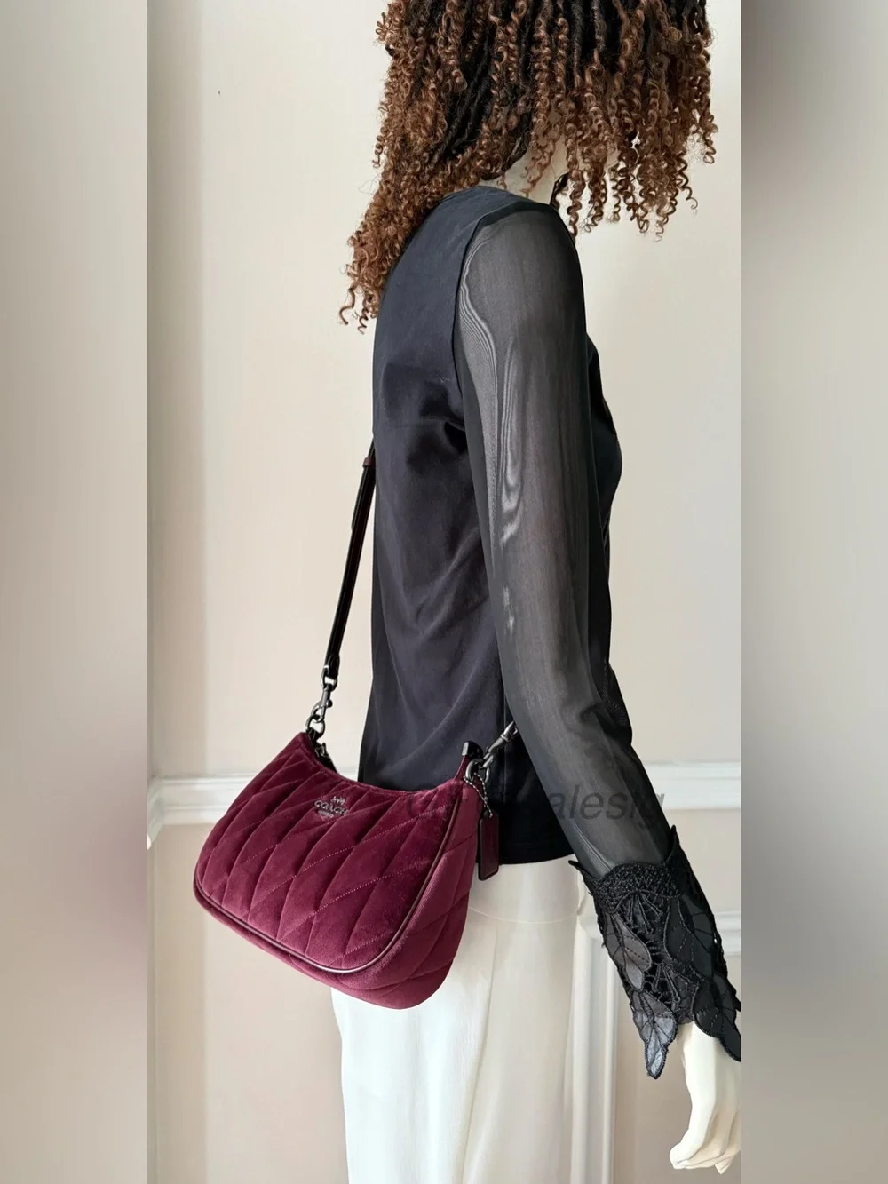 NWT Coach Teri Shoulder bag Quilted Velvet Crossbody Burgundy Gunmetal CCW70